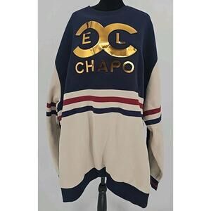 Makobi Mens Quilted Sweatshirt‎ 6XB Tan Navy Red Gold El Chapo Pockets NWT